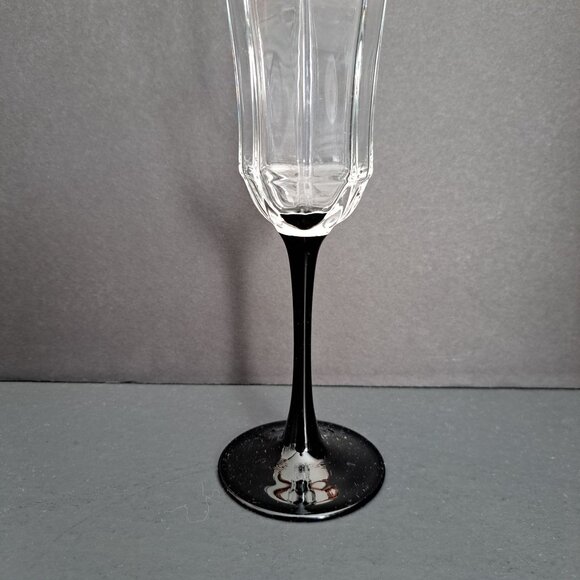 Luminarc Octime Champagne Flute 8.75" Onyx Black Stem Faceted Crystal France - Picture 8 of 9